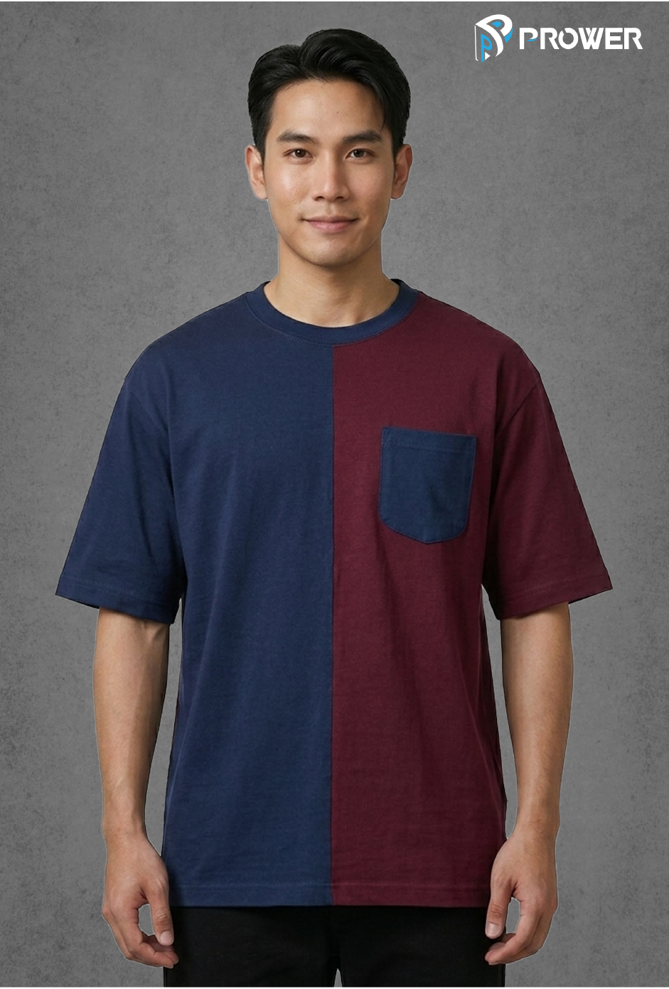 Dual Tone - Oversized Tee - Navy/Burgundy, XL image