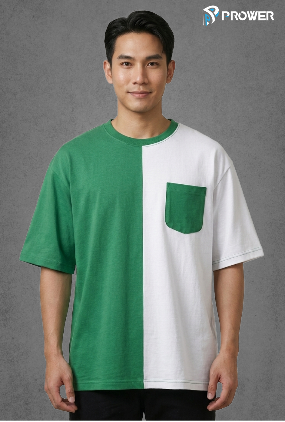 Dual Tone - Oversized Tee - Jade/White, S image